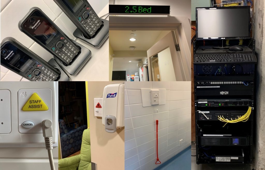 Photos of some of the equipment acquired with thanks to the capital donation made in Jeffrey Dawson’s name, including the nurse call system, emergency switches at Emily’s House, a staff assist button, associated technology, etc