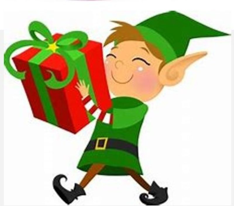 an elf carrying a gift box
